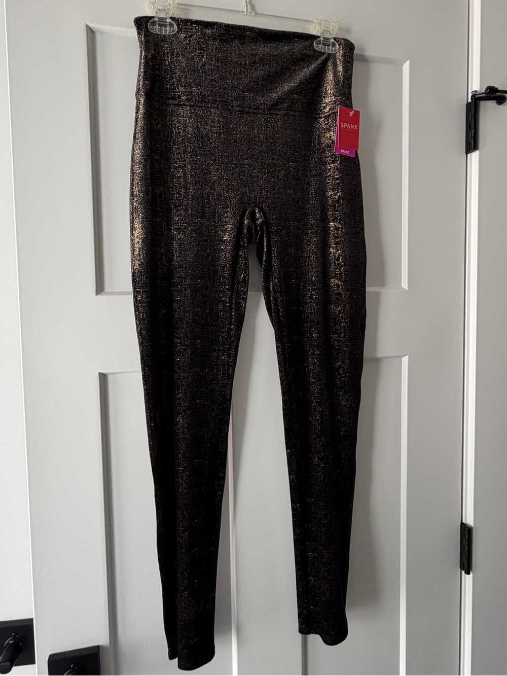 NWT SPANX Black with Gold Metallic Shine Leggings